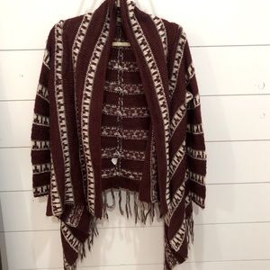 Burgundy fringe cardigan